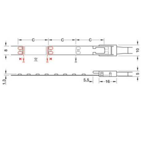 LOOX5 Tira Led 2065 Mono calida 3000K/12 2V/4.8W/8 MM/120 LEDS/5 MTSDIS Hafele 833.74.355