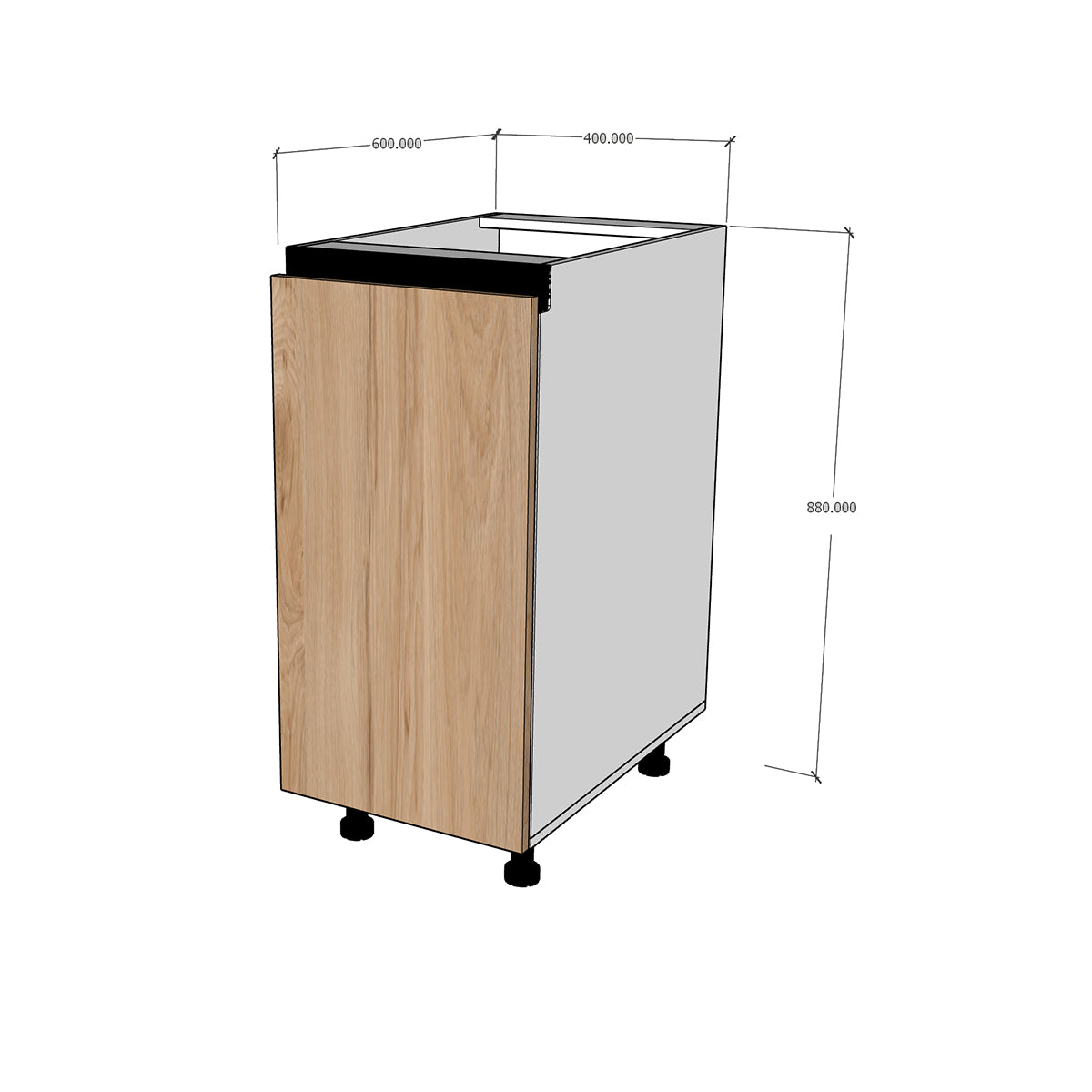 Módulo Gabinete Bajo  cocina 40 cm una puerta abatible, Textura perfil Gola Cierre Suave