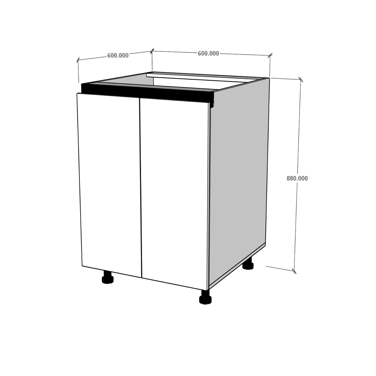 Módulo Gabinete bajo cocina 60 cm doble puerta abatible Alto Brillo perfil Gola Cierre Suave
