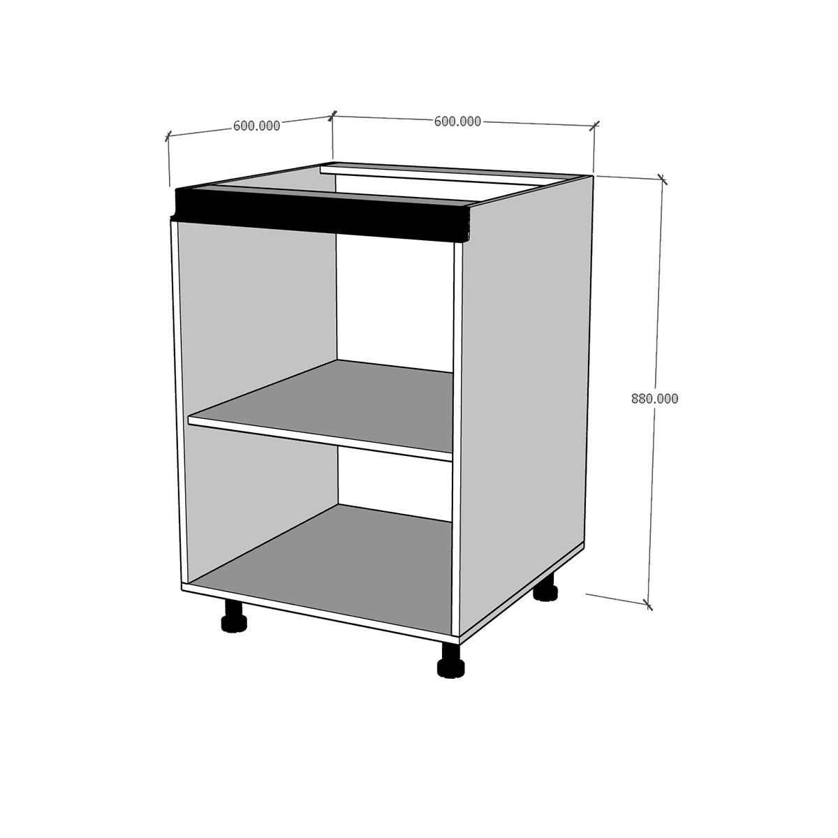 Módulo Gabinete bajo cocina 60 cm doble puerta abatible Textura perfil Gola Cierre Suave