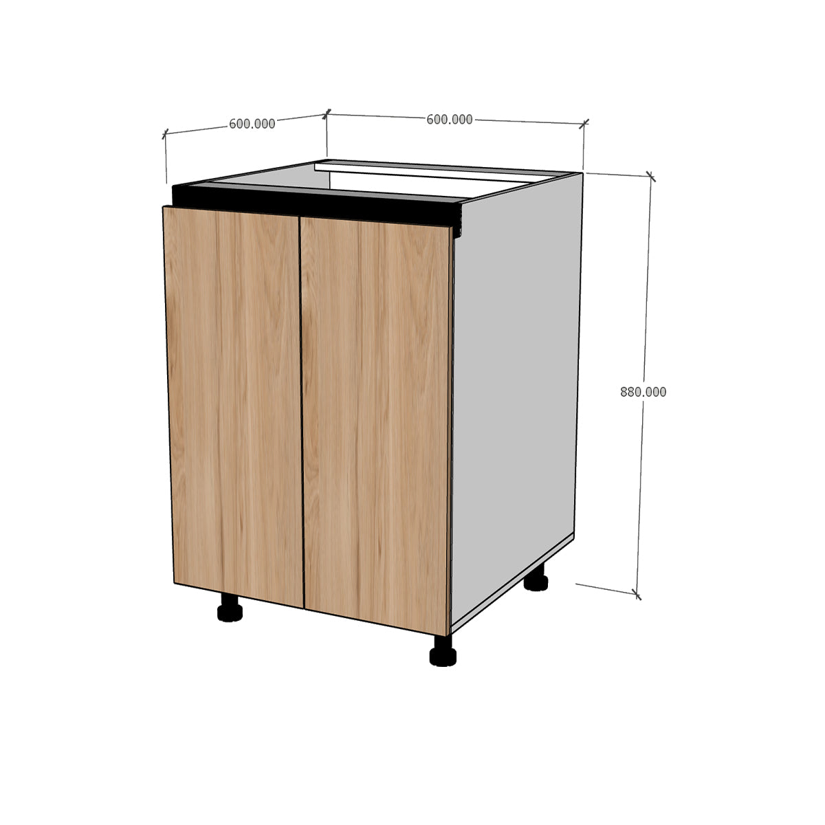Módulo Gabinete bajo cocina 60 cm doble puerta abatible Textura perfil Gola Cierre Suave