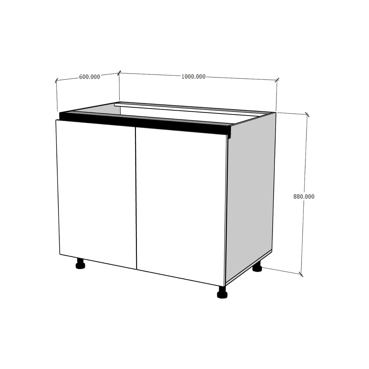 Módulo Gabinete bajo cocina 100 cm doble puerta abatible Alto Brillo perfil Gola Cierre Suave
