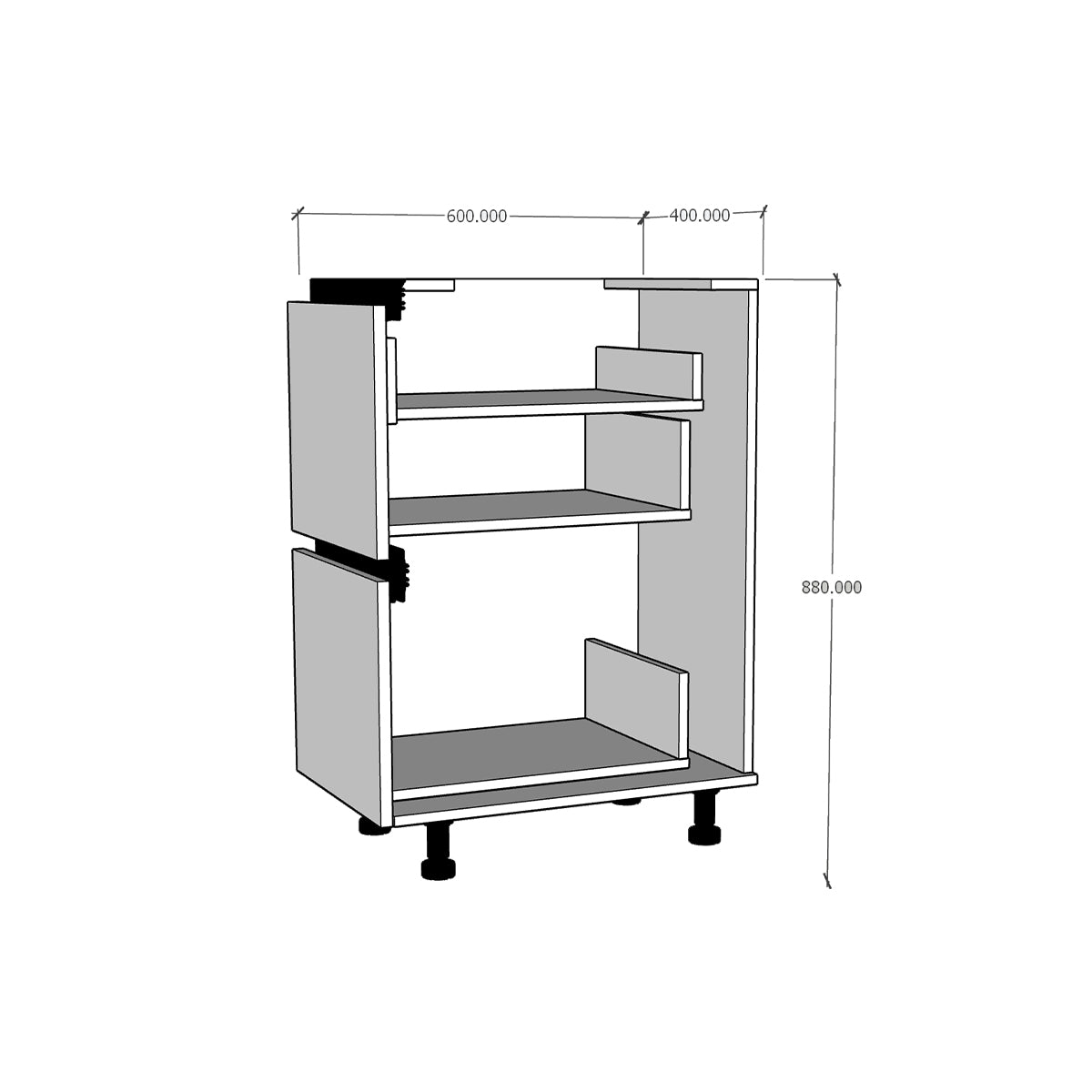 Módulo Gabinete bajo cocina 40 cm Cajón (1 oculto + 2 grandes) Alto Brillo Gola Metal Box