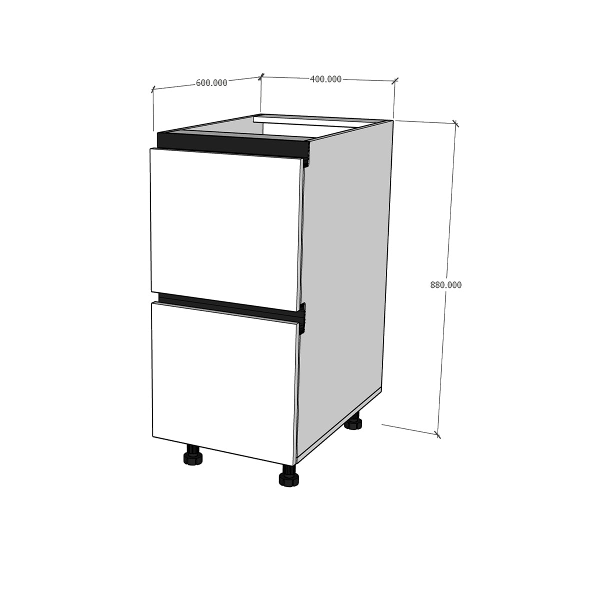 Módulo Gabinete bajo cocina 40 cm 2 Cajones Caceroleros Alto Brillo Gola Metal Box