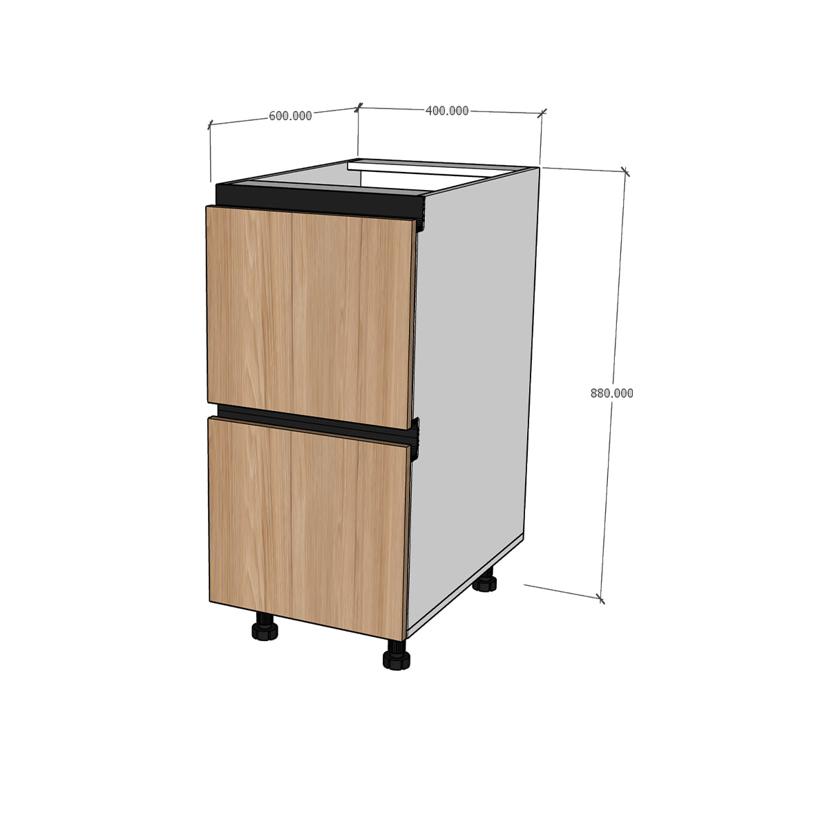 Módulo Gabinete bajo cocina 40 cm 2 Cajones Caceroleros Textura perfil Gola Metal Box