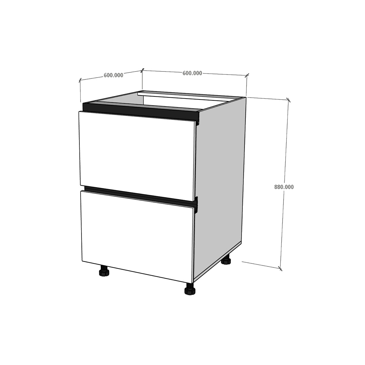 Módulo Gabinete bajo cocina 60 cm 2 Cajones Caceroleros Alto Brillo Gola Metal Box