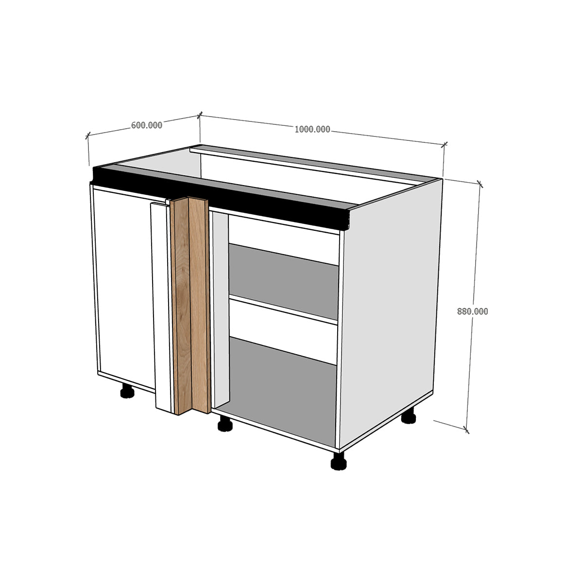 Módulo Gabinete bajo cocina esquinero una puerta abatible Textura perfil Gola Cierre Suave