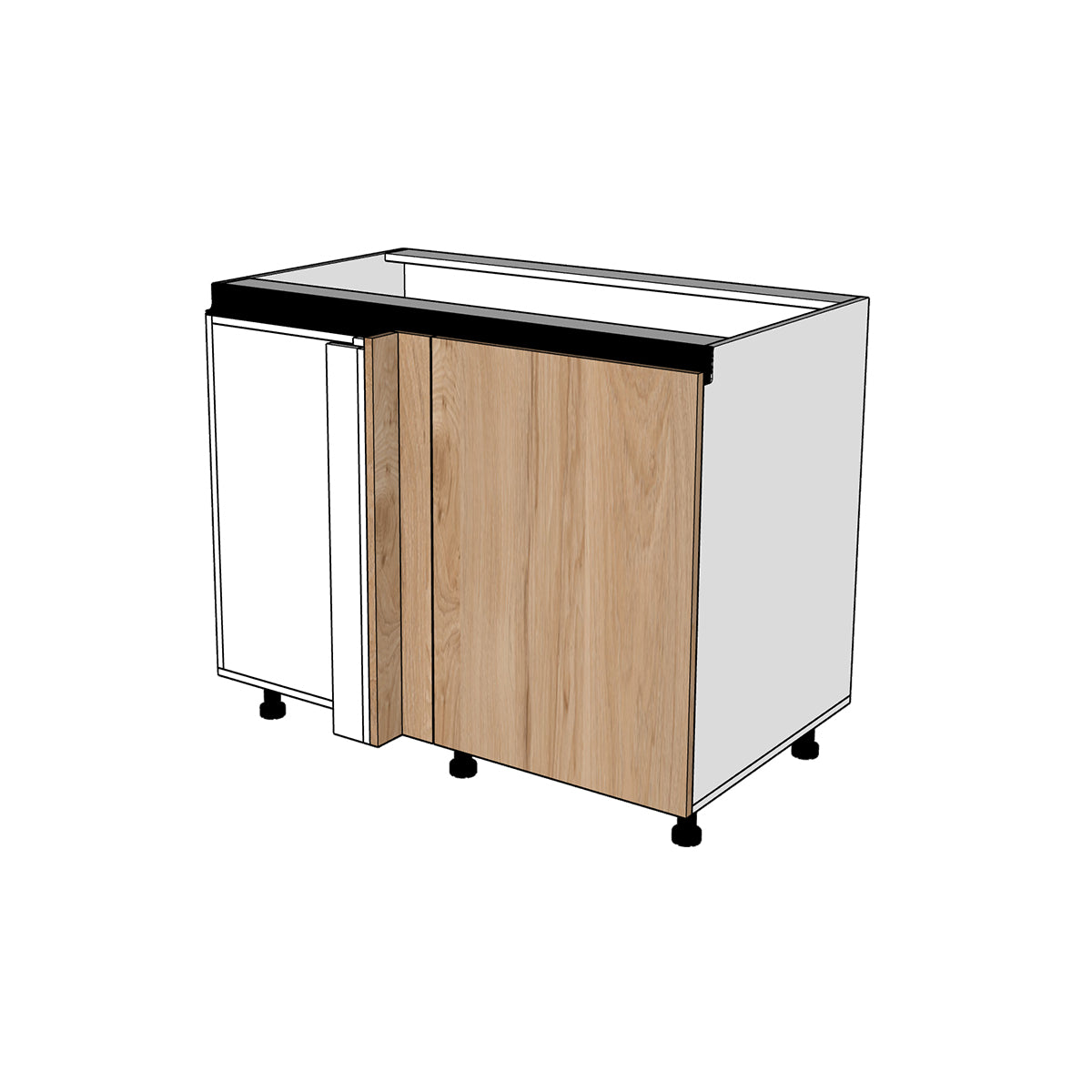 Módulo Gabinete bajo cocina esquinero una puerta abatible Textura perfil Gola Cierre Suave